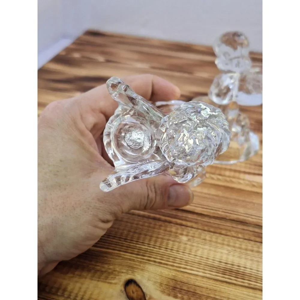 Set Of‎ 2 Kneeling CHRISTMAS TAPERED GLASS ANGEL CANDLE Holders 4.25